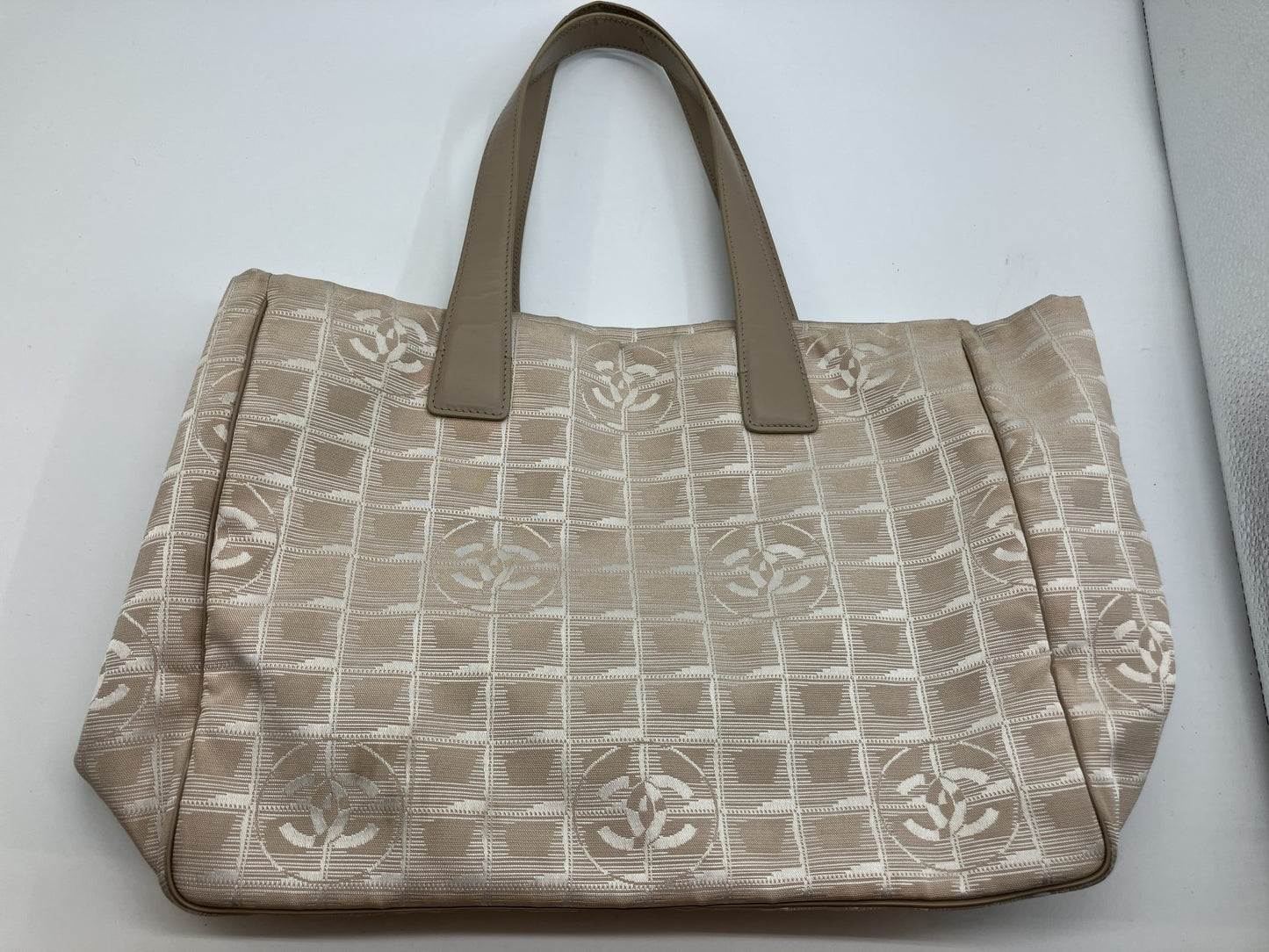 CHANEL New Travel Line Beige Nylon Leather Tote Bag Italy 9384082