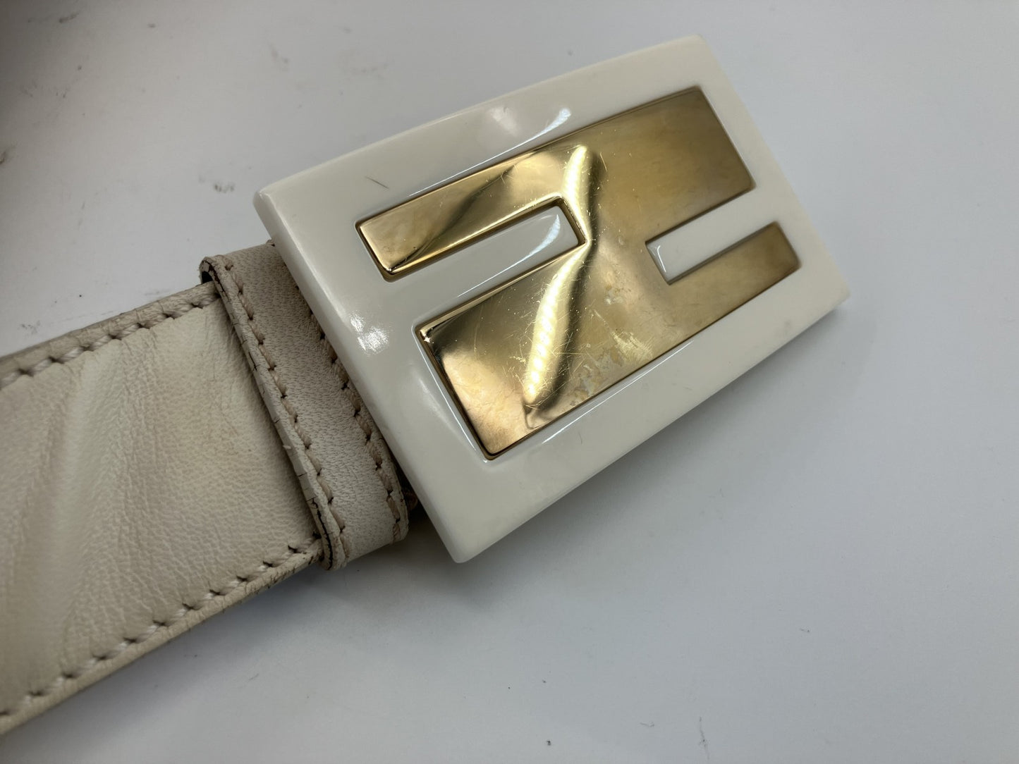 FENDI Belt Cream Yellow Total Length 100cm (39.37 inch) Free Shipping 