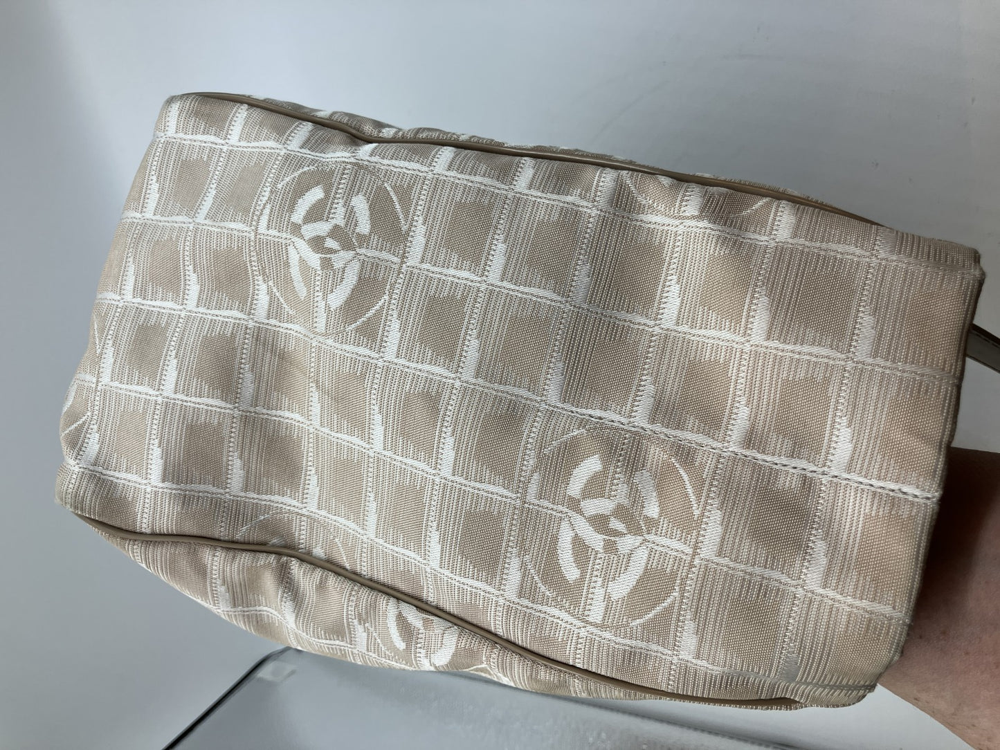 CHANEL New Travel Line Beige Nylon Leather Tote Bag Italy 9384082