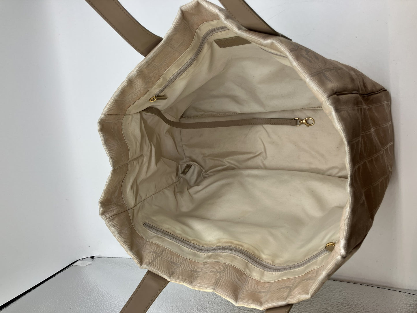 CHANEL New Travel Line Beige Nylon Leather Tote Bag Italy 9384082