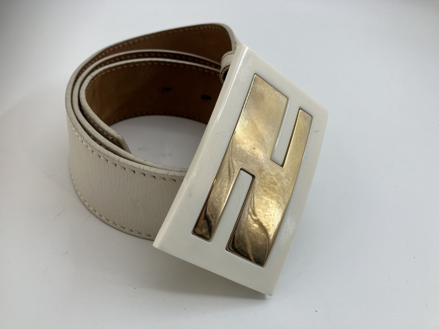 FENDI Belt Cream Yellow Total Length 100cm (39.37 inch) Free Shipping 