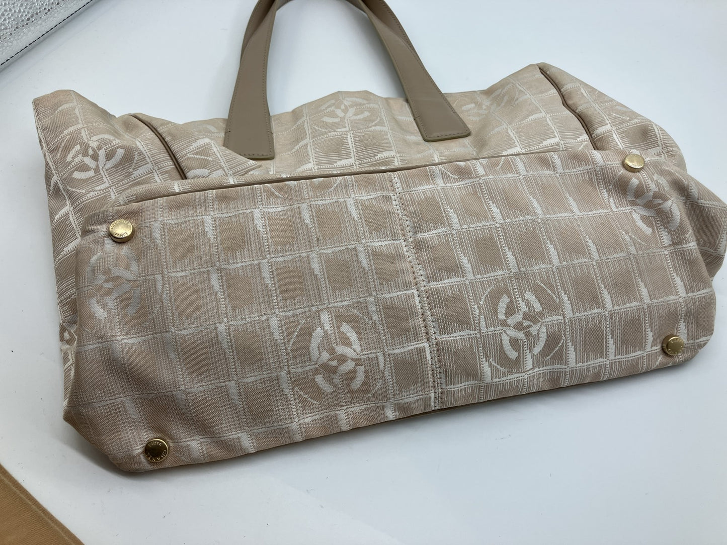 CHANEL New Travel Line Beige Nylon Leather Tote Bag Italy 9384082