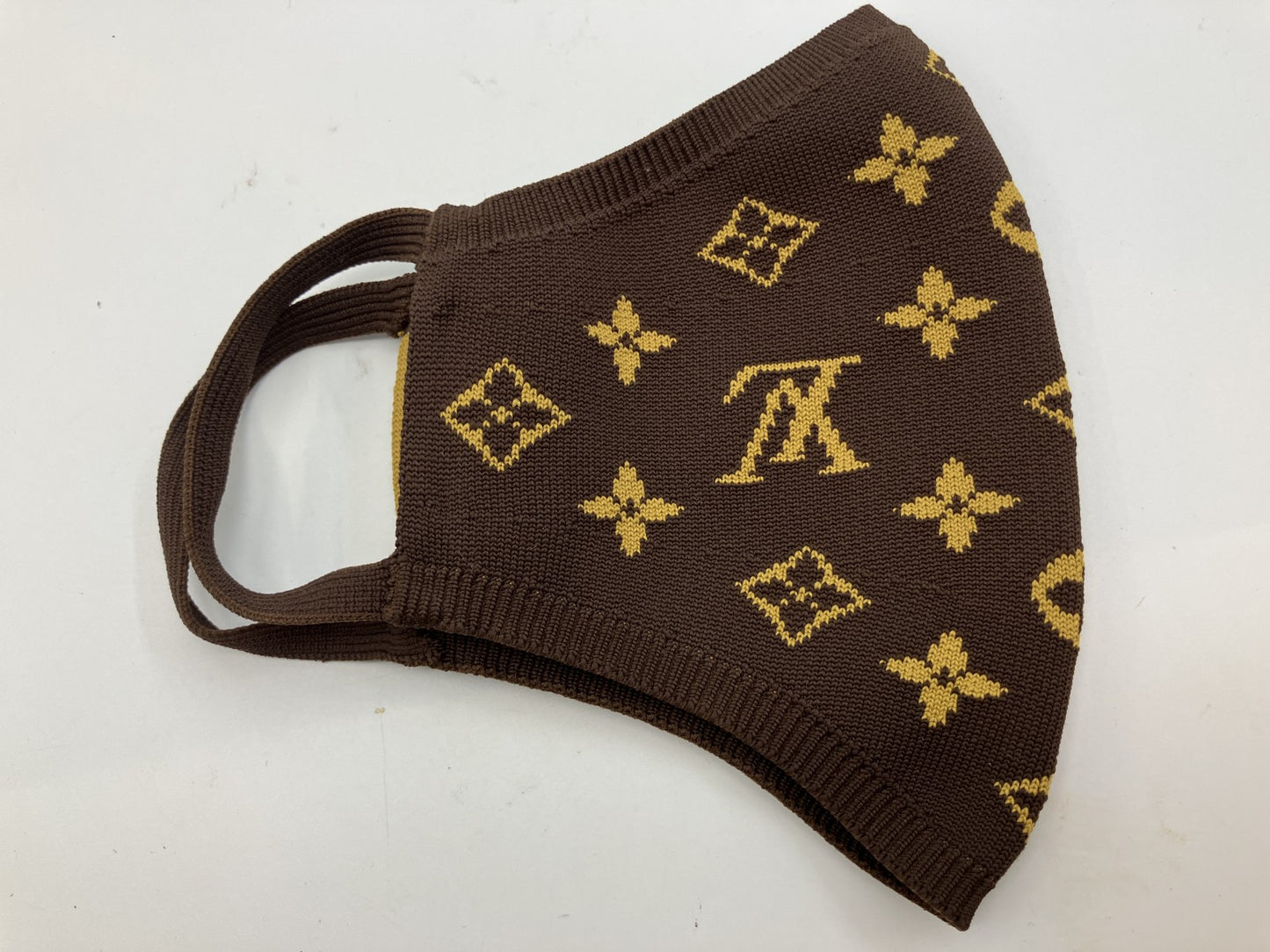 LOUIS VUITTON Monogram Knit Face Mask “Masque Maille” M76747 Brown/Yellow Japan Authentic