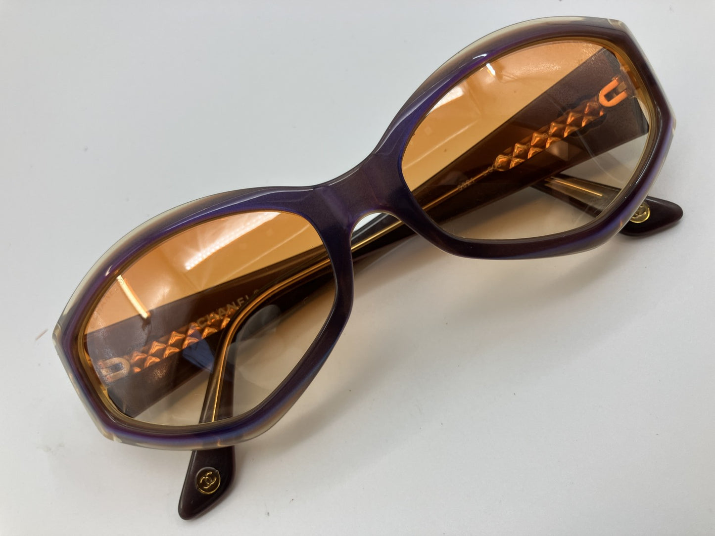 CHANEL 5021 C607 Sunglasses Brown Gradient Lens Purple Gold CC Logo – Authentic