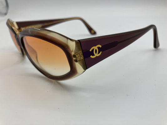 CHANEL 5021 C607 Sunglasses Brown Gradient Lens Purple Gold CC Logo – Authentic