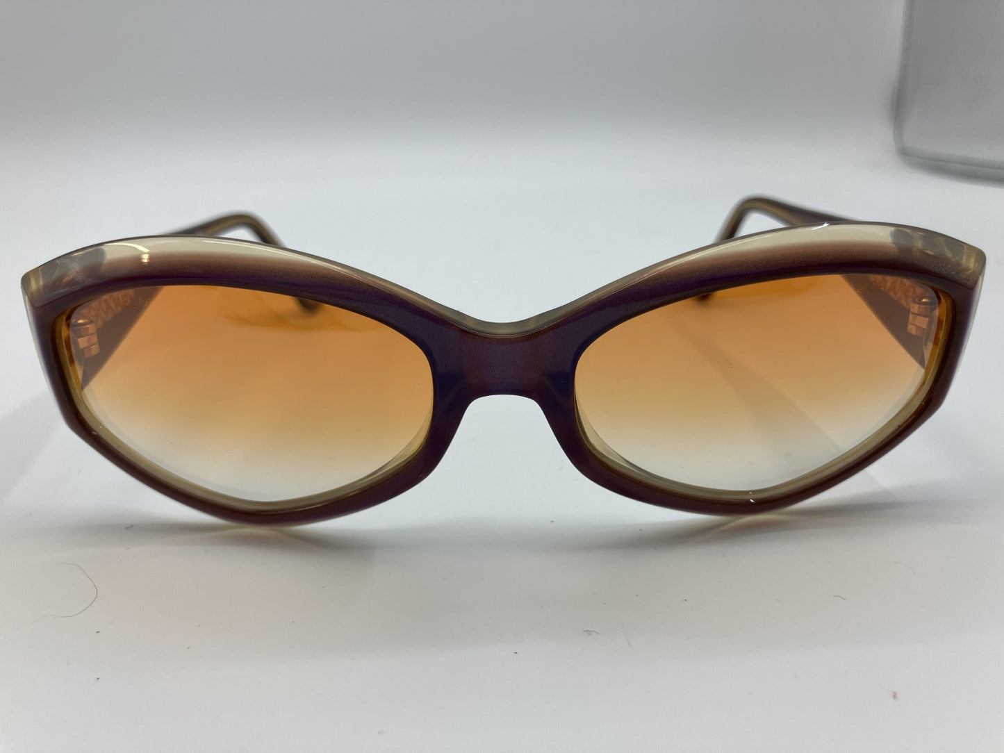 CHANEL 5021 C607 Sunglasses Brown Gradient Lens Purple Gold CC Logo – Authentic