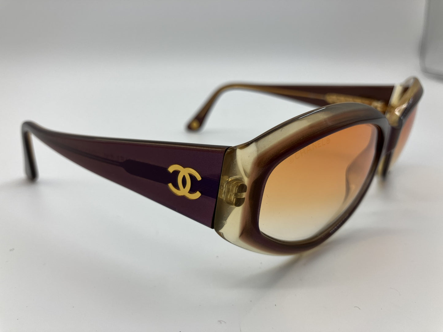 CHANEL 5021 C607 Sunglasses Brown Gradient Lens Purple Gold CC Logo – Authentic