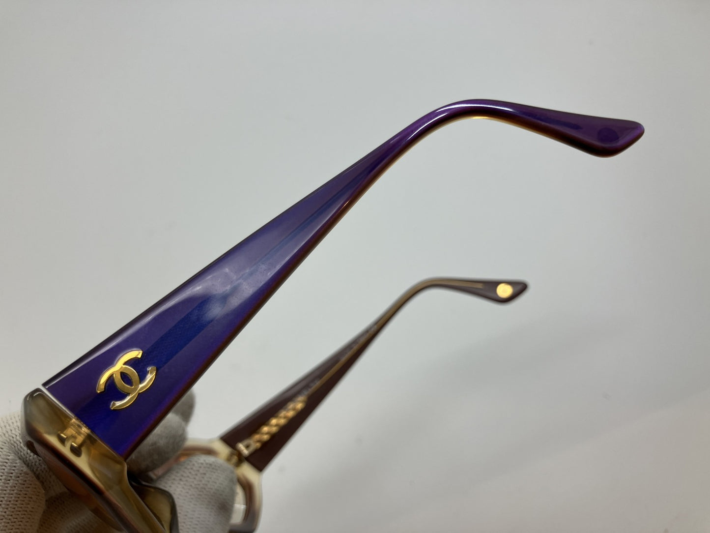 CHANEL 5021 C607 Sunglasses Brown Gradient Lens Purple Gold CC Logo – Authentic