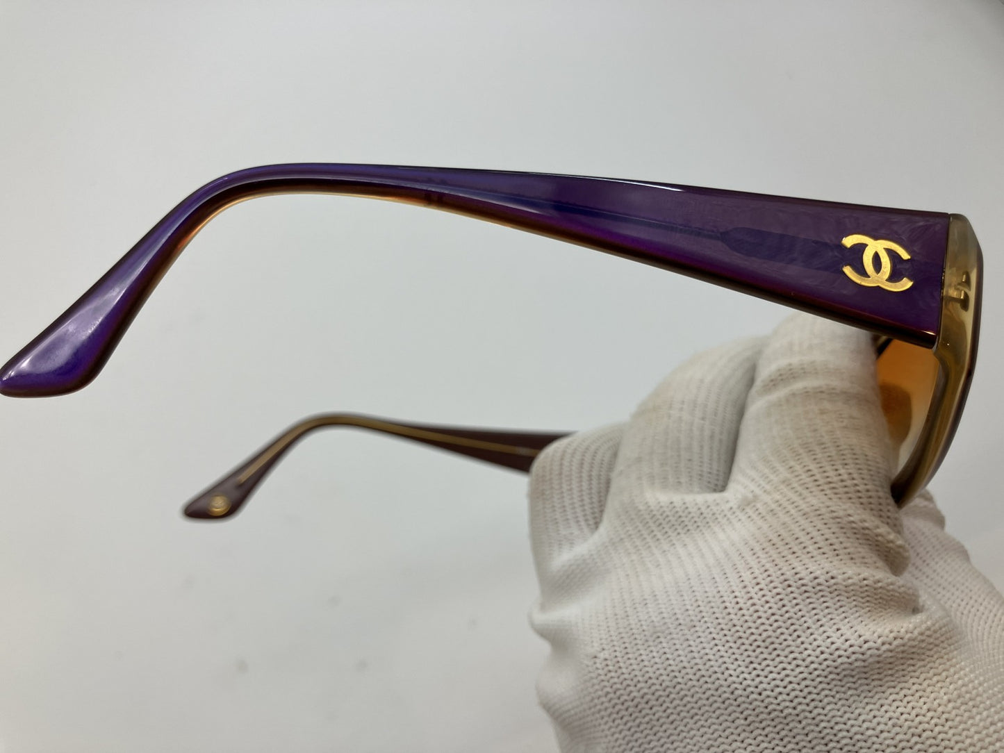 CHANEL 5021 C607 Sunglasses Brown Gradient Lens Purple Gold CC Logo – Authentic