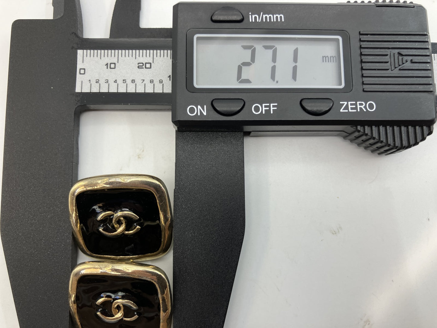 CHANEL Coco Mark Square Earrings Gold Black Vintage 26.8mm Authentic France