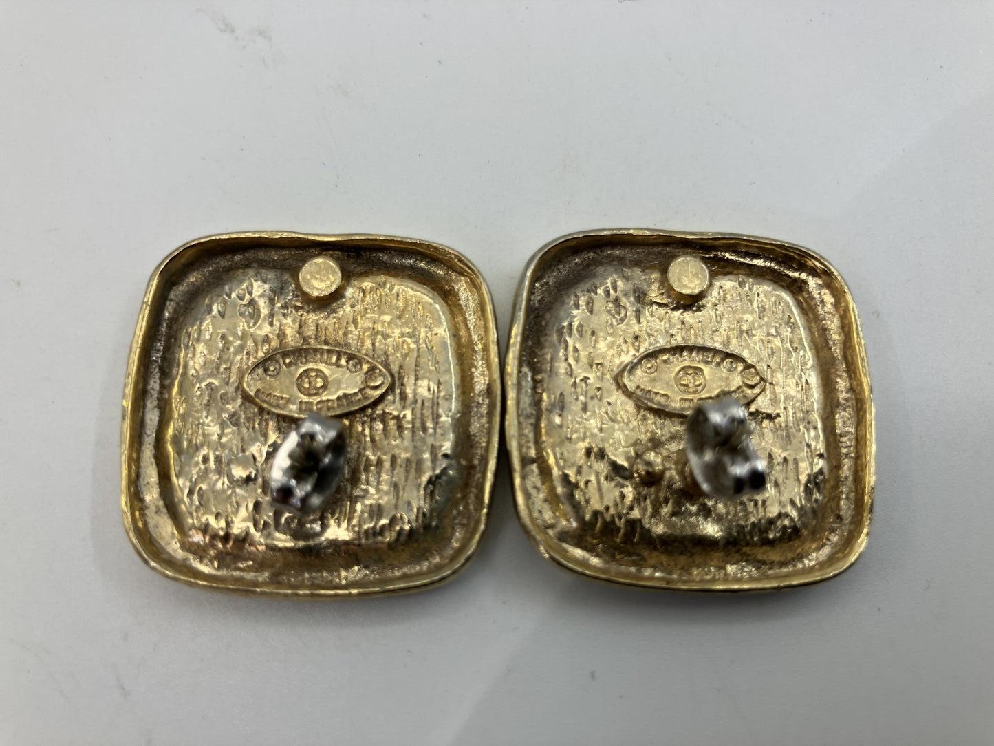 CHANEL Coco Mark Square Earrings Gold Black Vintage 26.8mm Authentic France