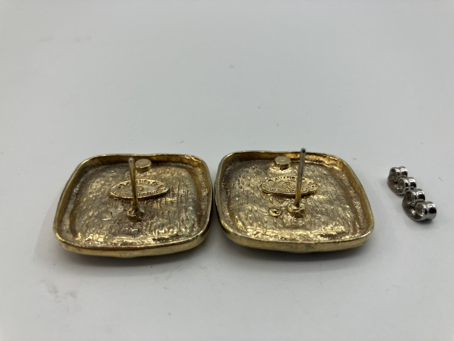 CHANEL Coco Mark Square Earrings Gold Black Vintage 26.8mm Authentic France