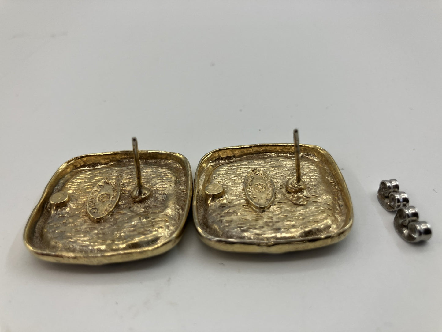 CHANEL Coco Mark Square Earrings Gold Black Vintage 26.8mm Authentic France