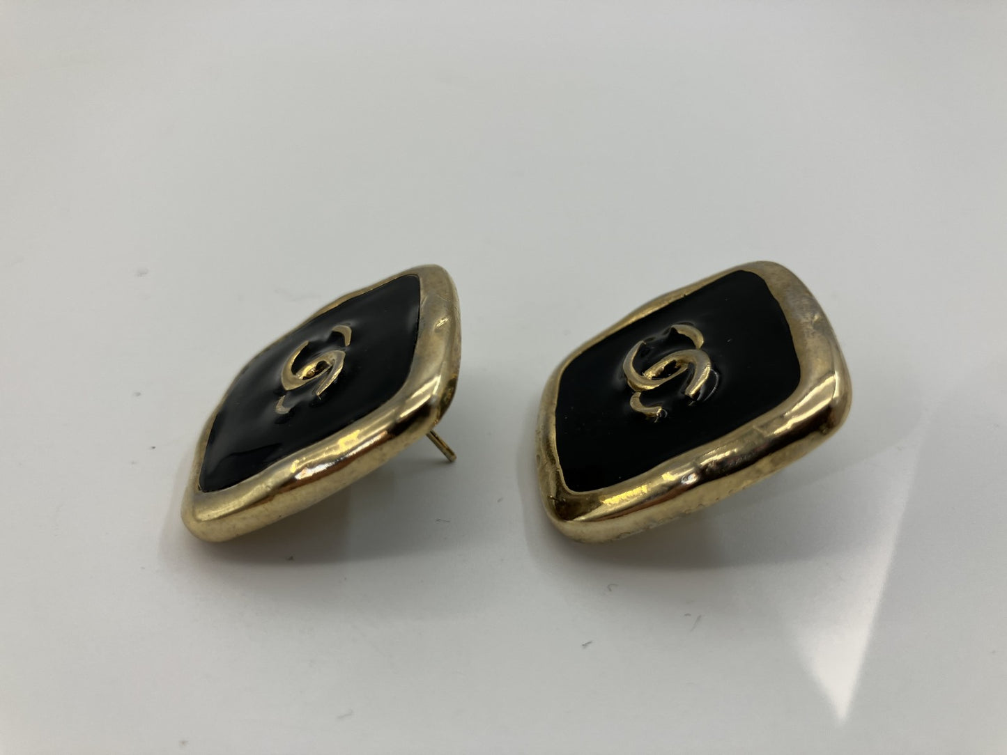 CHANEL Coco Mark Square Earrings Gold Black Vintage 26.8mm Authentic France