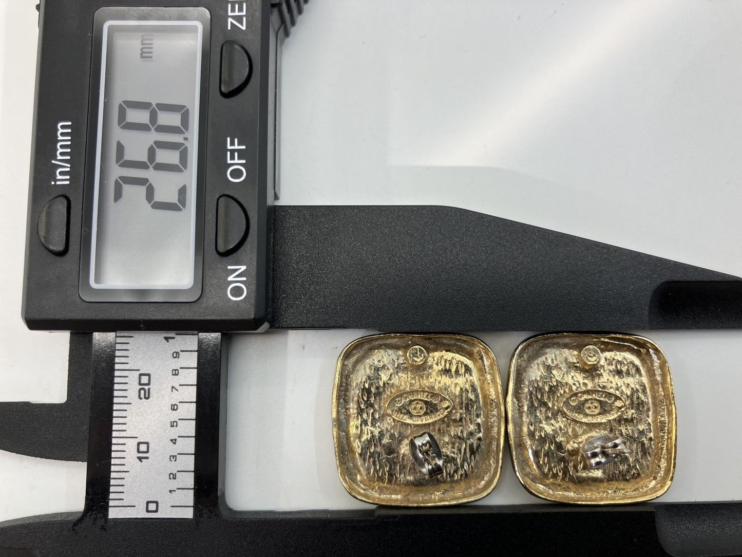 CHANEL Coco Mark Square Earrings Gold Black Vintage 26.8mm Authentic France