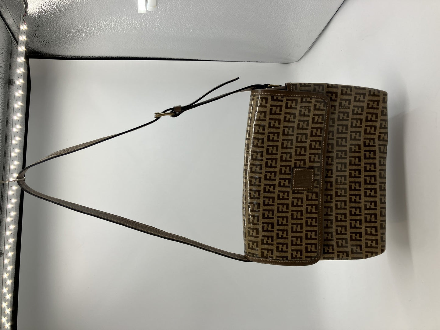 FENDI Zucca Shoulder Bag FF Logo Brown PVC Leather Vintage Crossbody