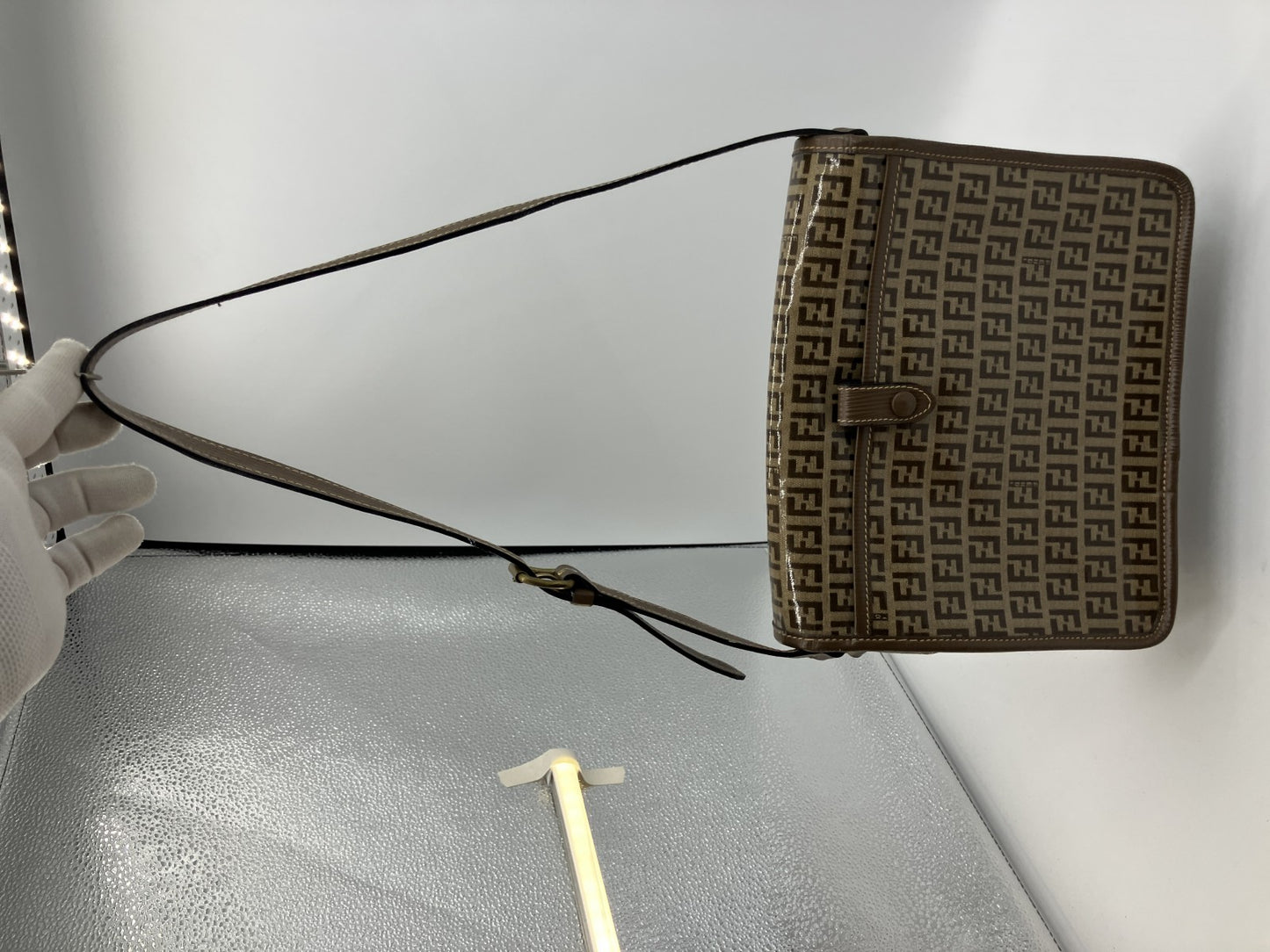 FENDI Zucca Shoulder Bag FF Logo Brown PVC Leather Vintage Crossbody