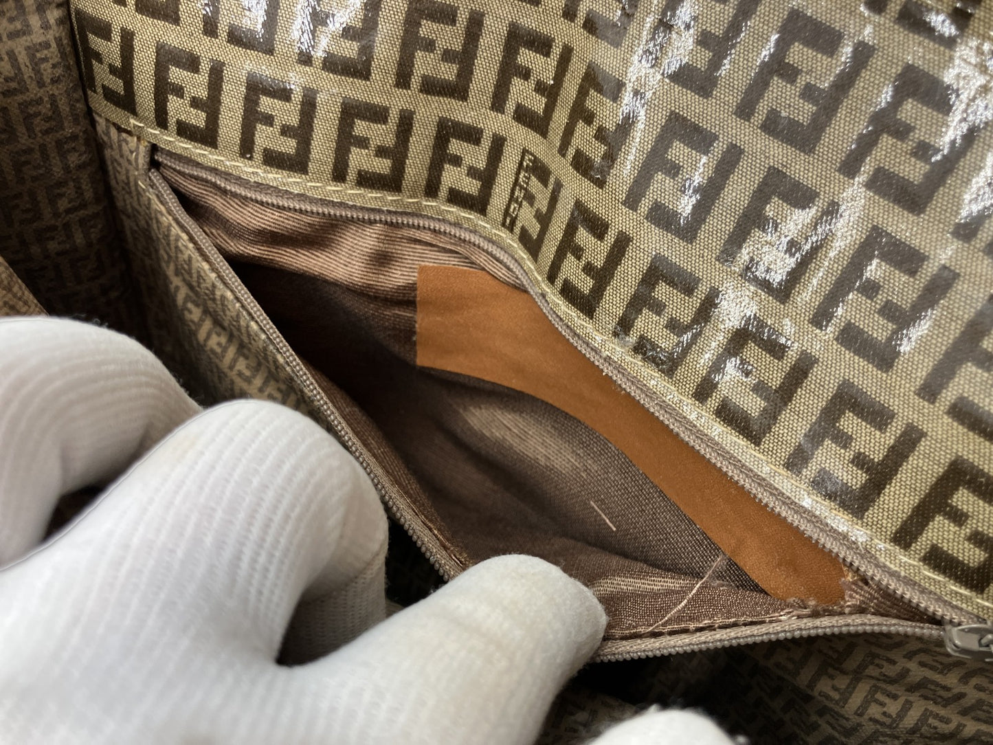 FENDI Zucca Shoulder Bag FF Logo Brown PVC Leather Vintage Crossbody