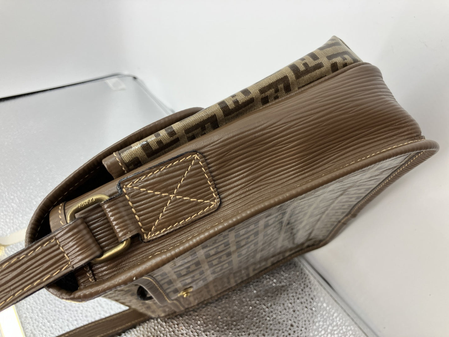 FENDI Zucca Shoulder Bag FF Logo Brown PVC Leather Vintage Crossbody
