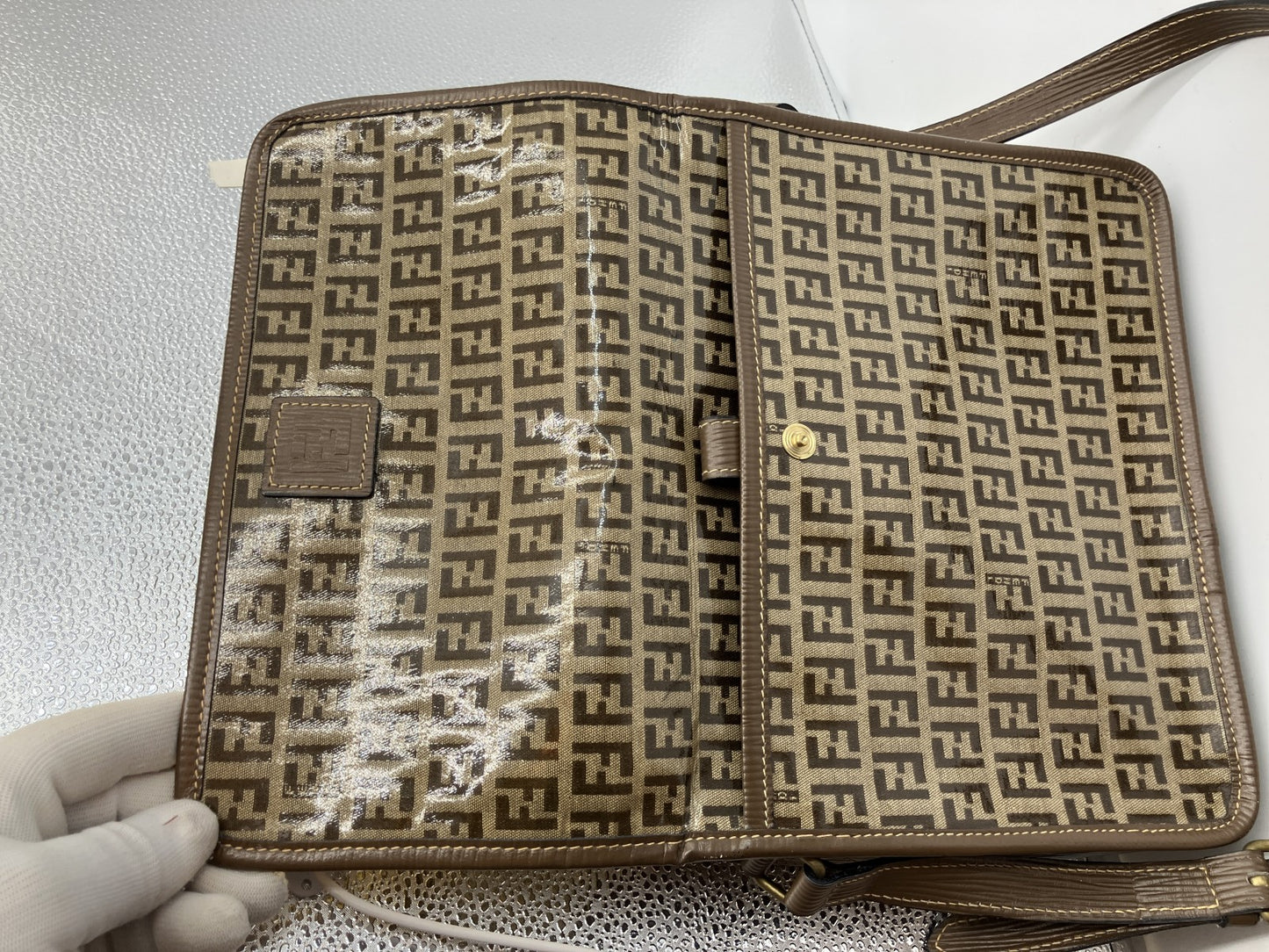 FENDI Zucca Shoulder Bag FF Logo Brown PVC Leather Vintage Crossbody