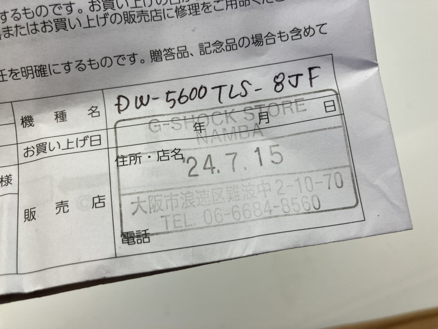 CASIO G-SHOCK DW-5600TLS-8JF Transparent Grey Limited Edition Digital Watch Box & Papers