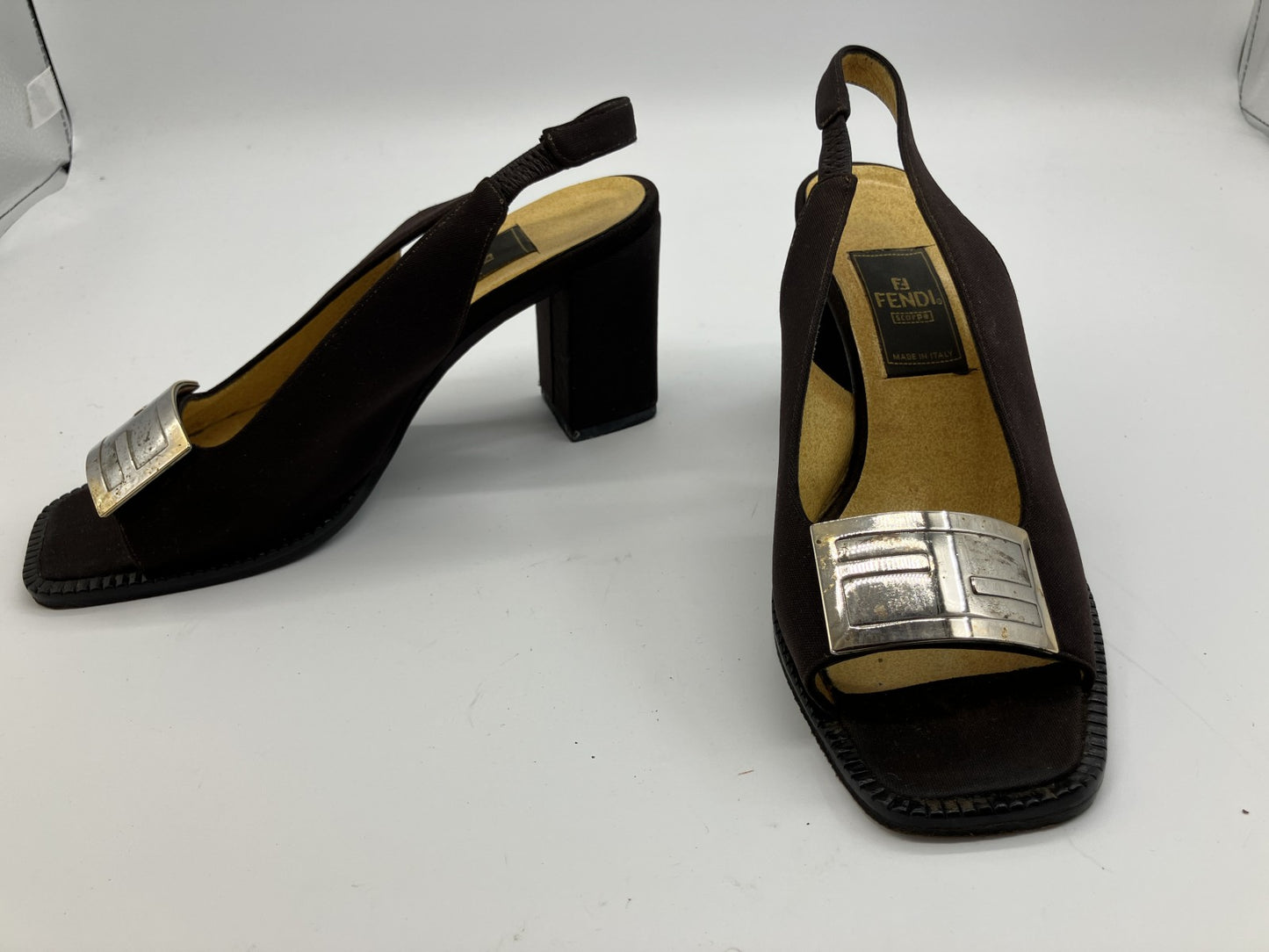 FENDI Shoes Set Zucca Pumps EU34.5 & Slingback Heels EU35.5 Italy
