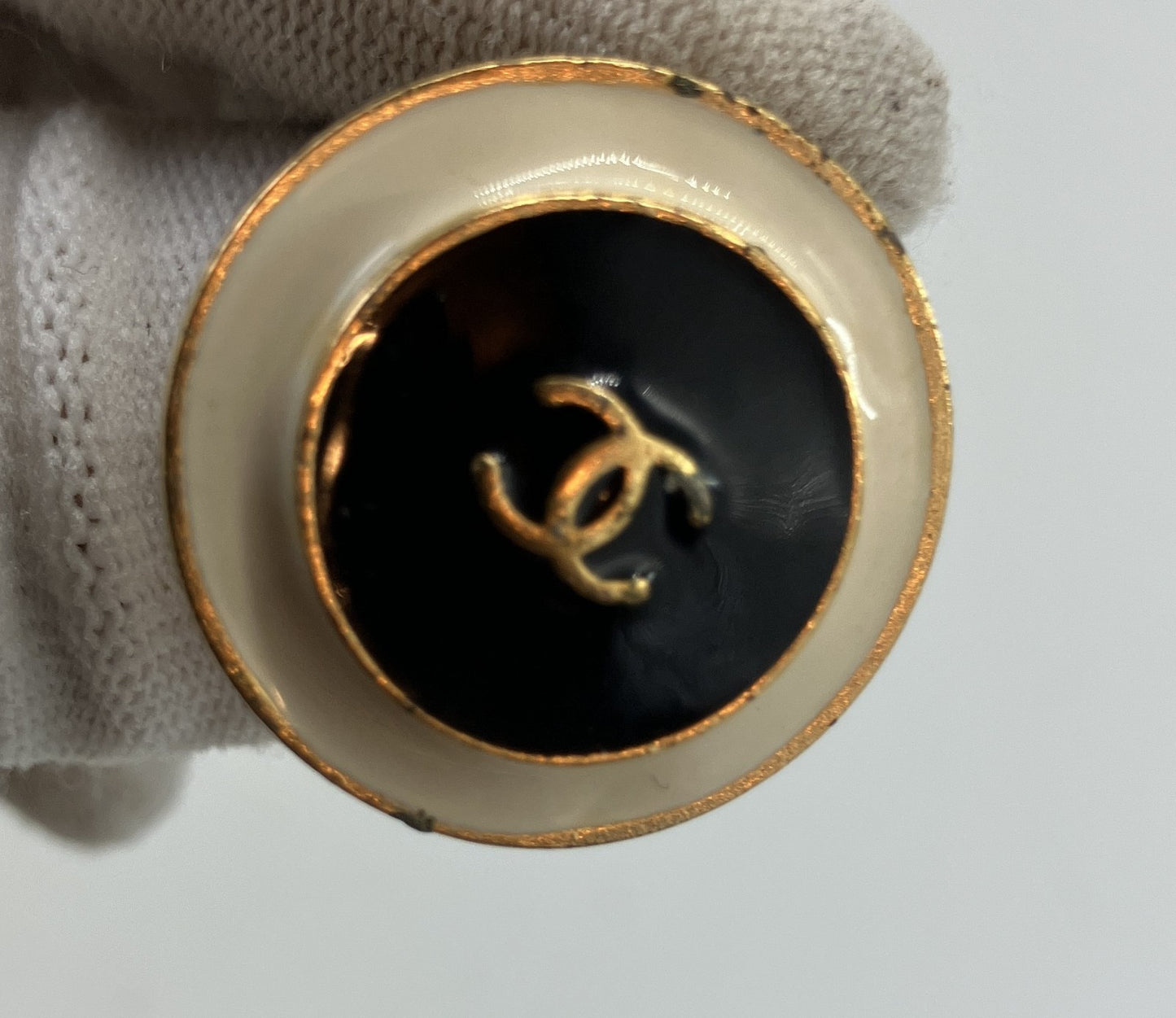 CHANEL Coco Mark Clip-On Earring 96A Black Ivory Gold 27mm Vintage Single