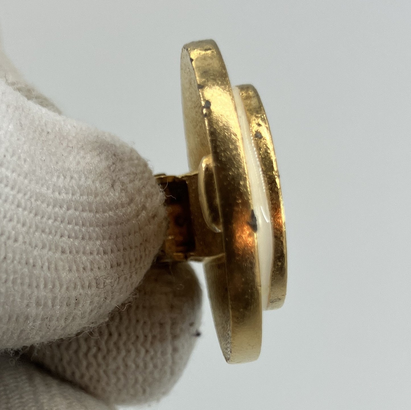 CHANEL Coco Mark Clip-On Earring 96A Black Ivory Gold 27mm Vintage Single