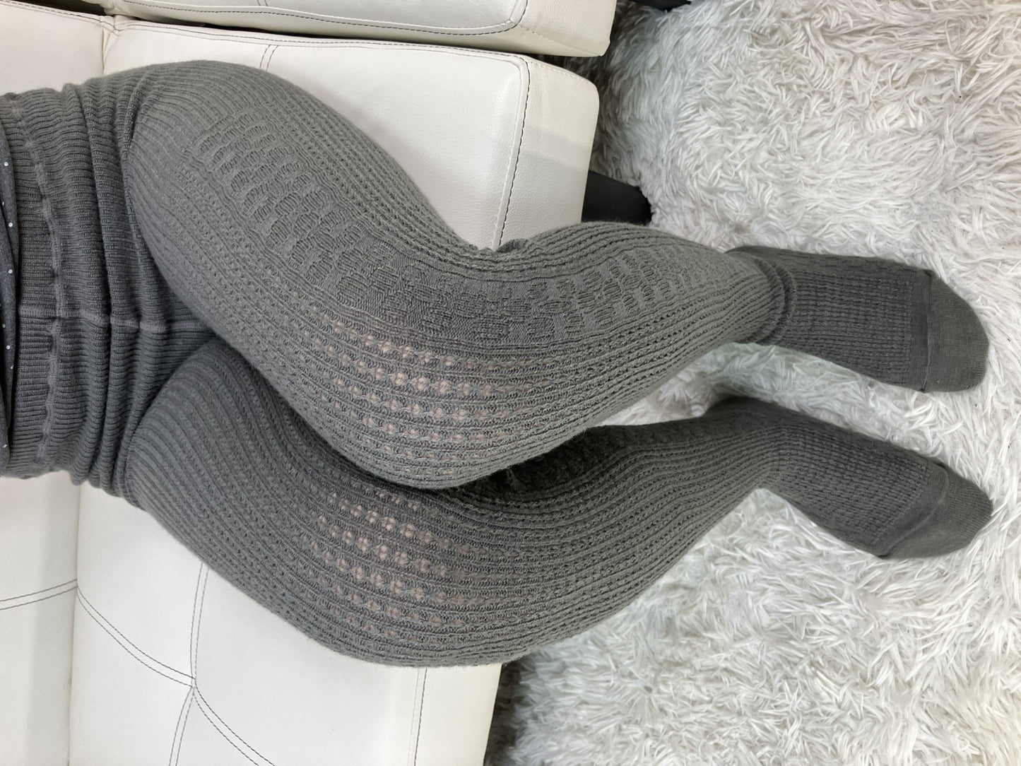 CELINE Knit Tights Leggings Gray M-L D-TK1200 Model Worn Japan Auction Authentic