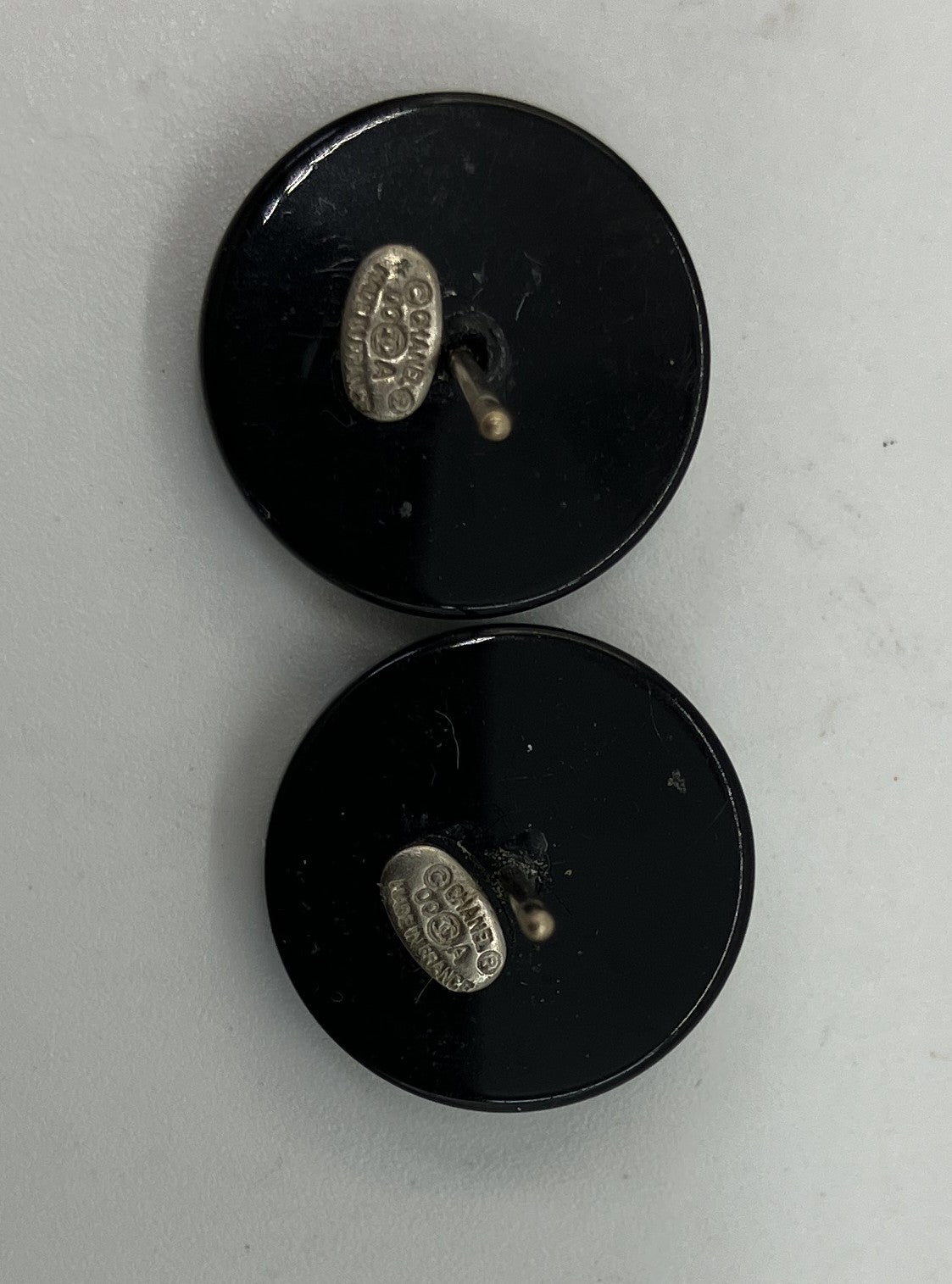 CHANEL 00A Black Crystal Stud Earrings Round Vintage Made in France