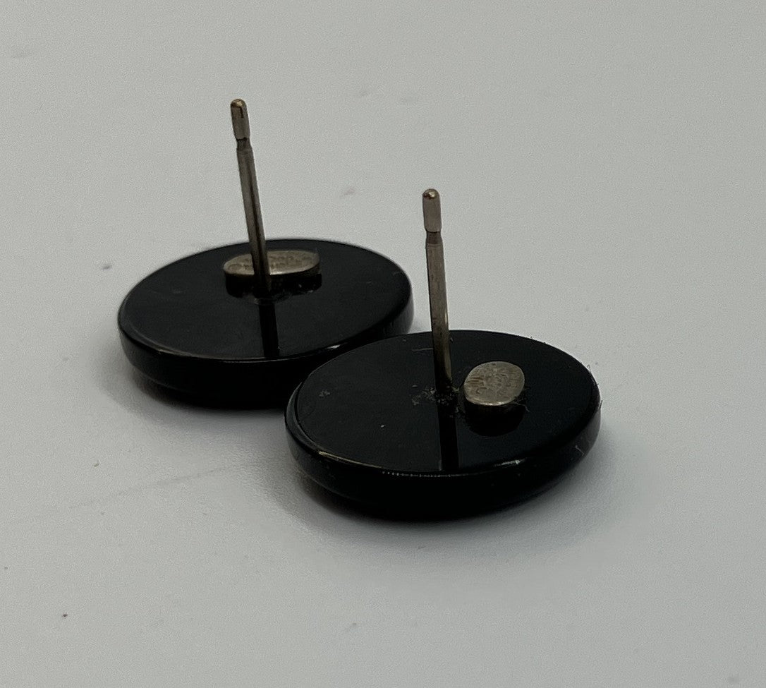 CHANEL 00A Black Crystal Stud Earrings Round Vintage Made in France
