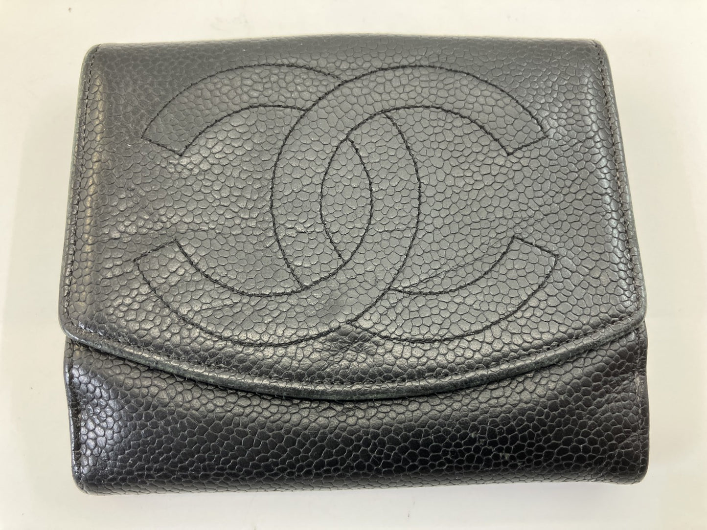 CHANEL Caviar Skin Wallet Compact Bifold Wallet Black No Seal