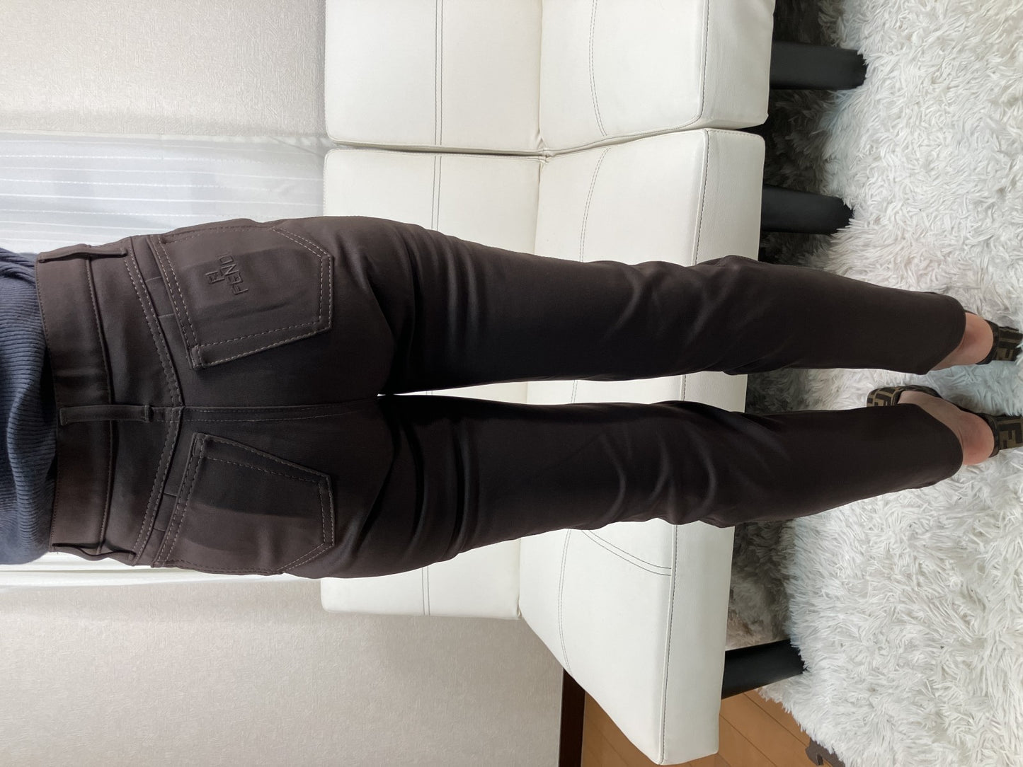 FENDI Jeans Brown Pants Women IT42 Nylon Made in Italy Slim Fit Vintage