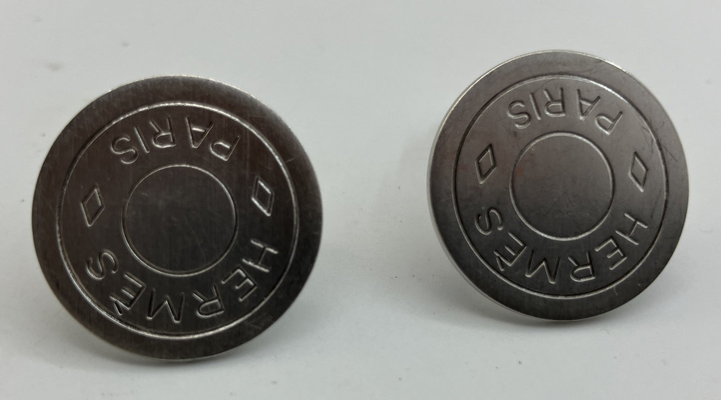 HERMES Sellier Button Clip-On Earrings Silver Tone 2cm Pair Vintage with Box Authentic
