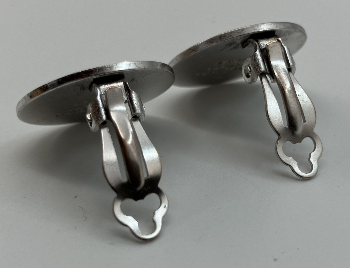 HERMES Sellier Button Clip-On Earrings Silver Tone 2cm Pair Vintage with Box Authentic