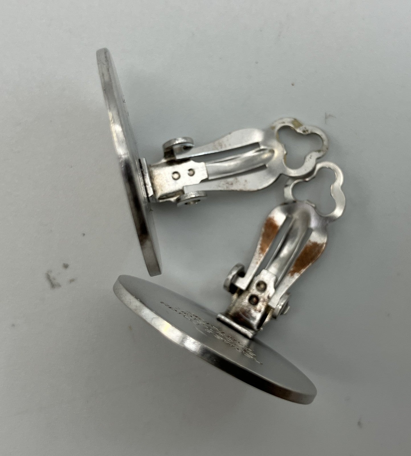 HERMES Sellier Button Clip-On Earrings Silver Tone 2cm Pair Vintage with Box Authentic