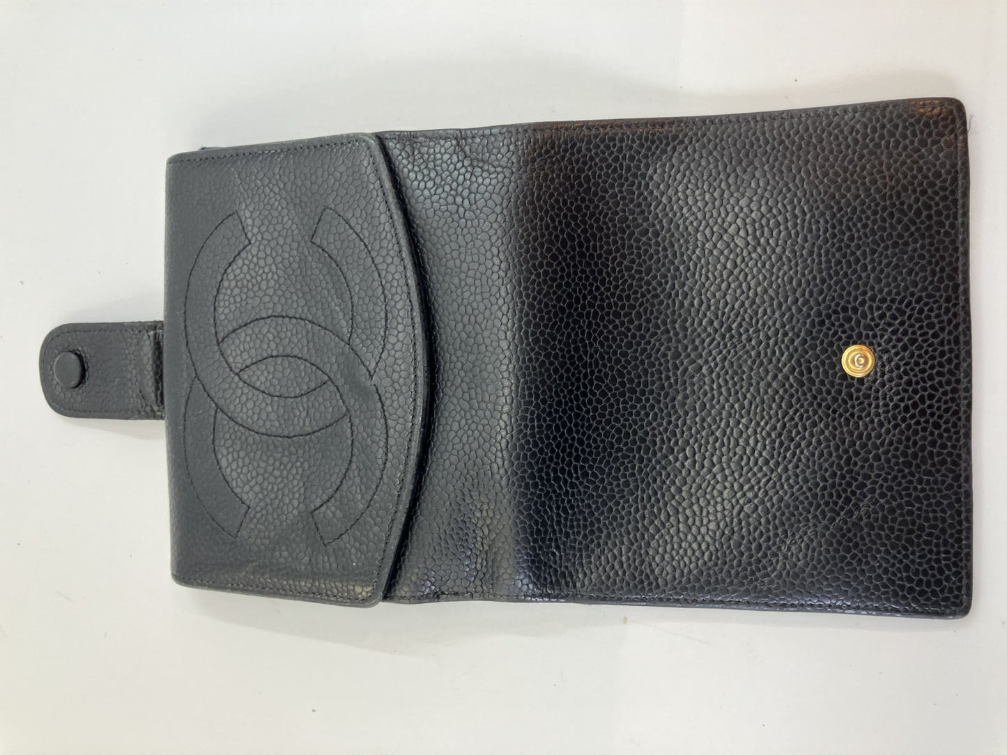 CHANEL Caviar Skin Wallet Compact Bifold Wallet Black No Seal