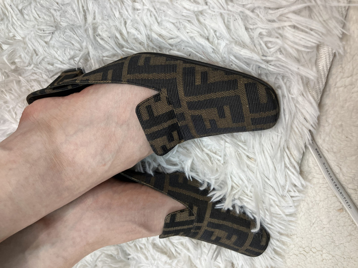 Fendi Zucca Mules Heels Brown Canvas Slide Pumps EU35 US5.5 Block Heel Italy