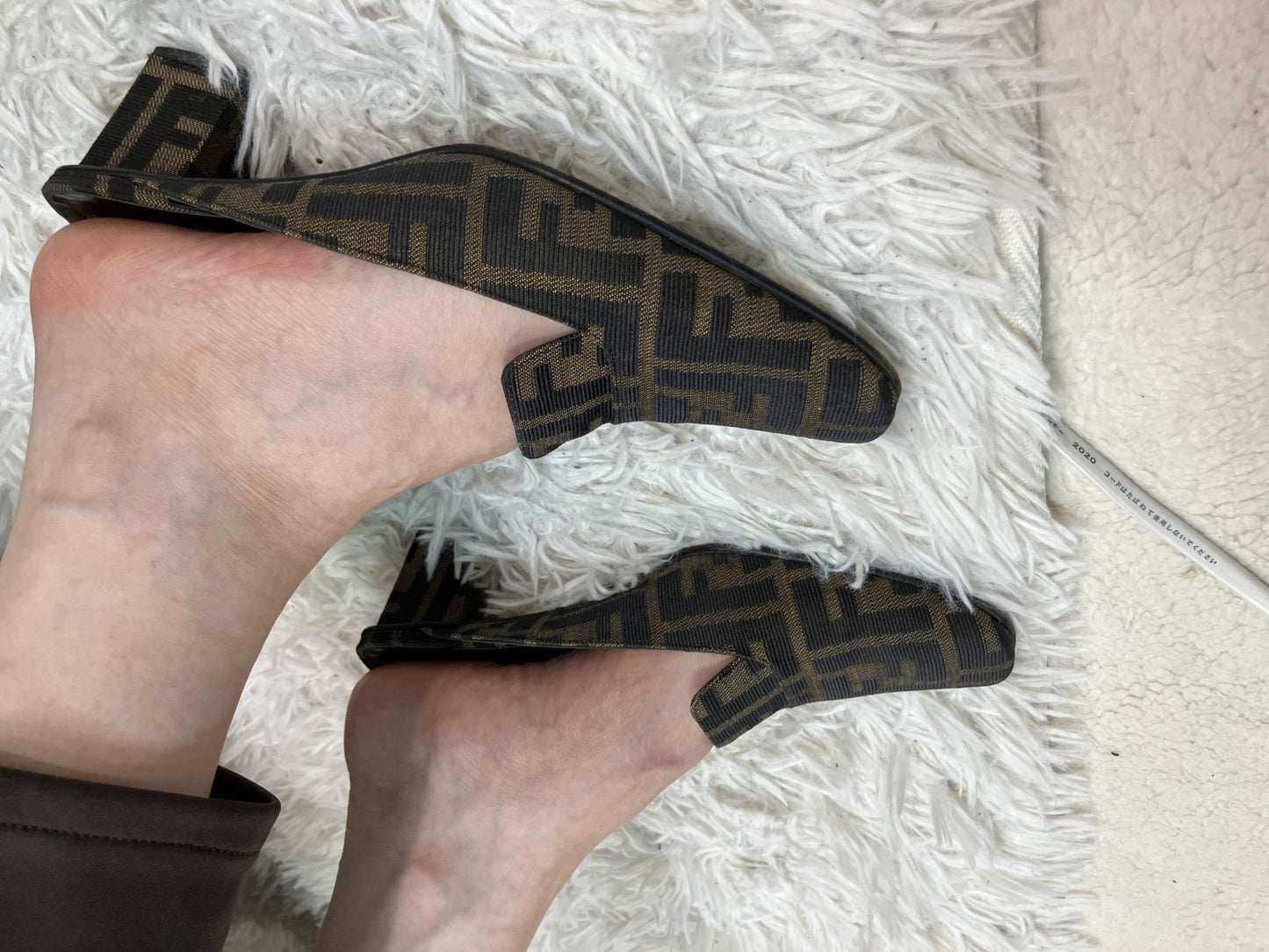 Fendi Zucca Mules Heels Brown Canvas Slide Pumps EU35 US5.5 Block Heel Italy