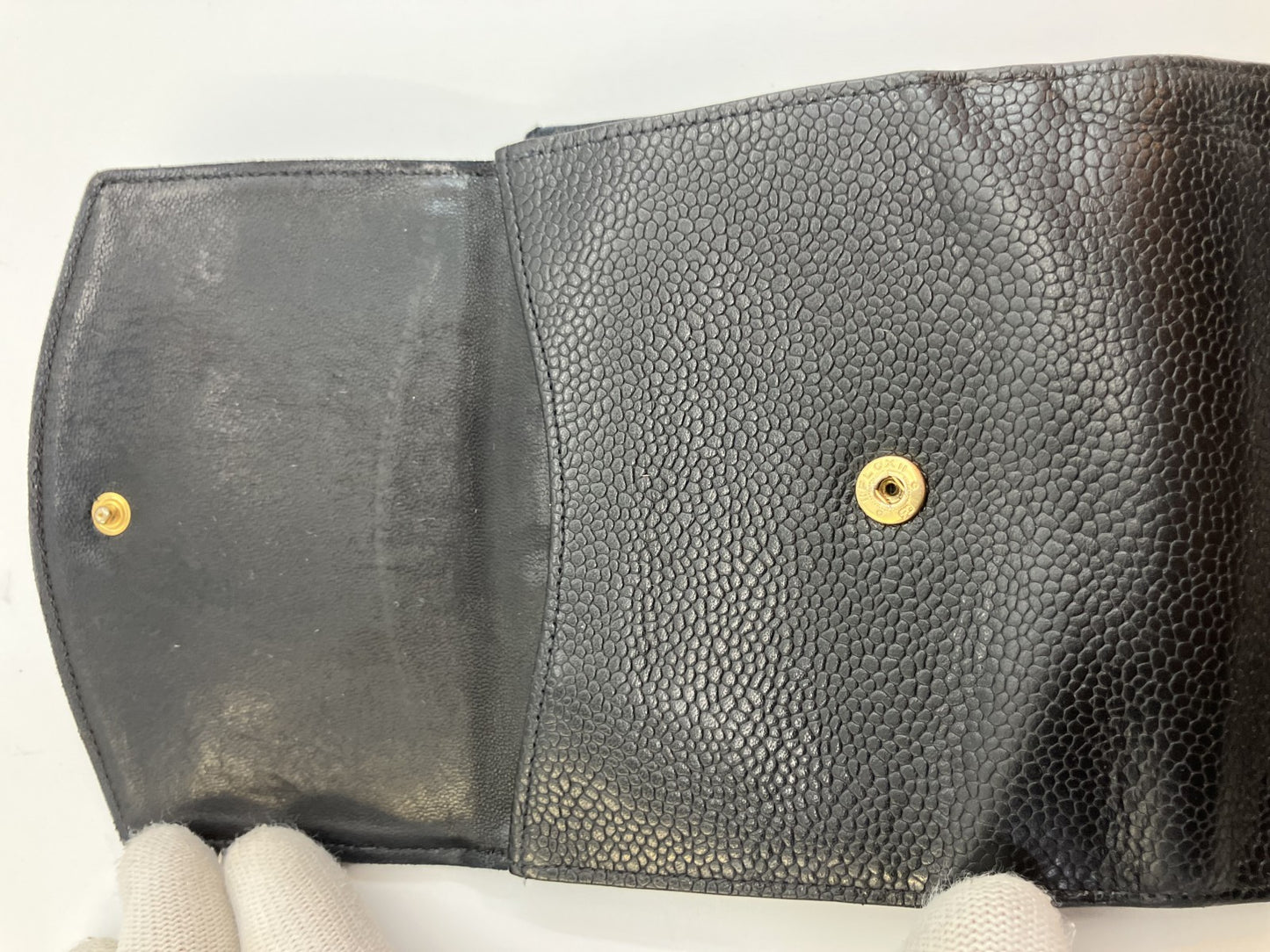 CHANEL Caviar Skin Wallet Compact Bifold Wallet Black No Seal