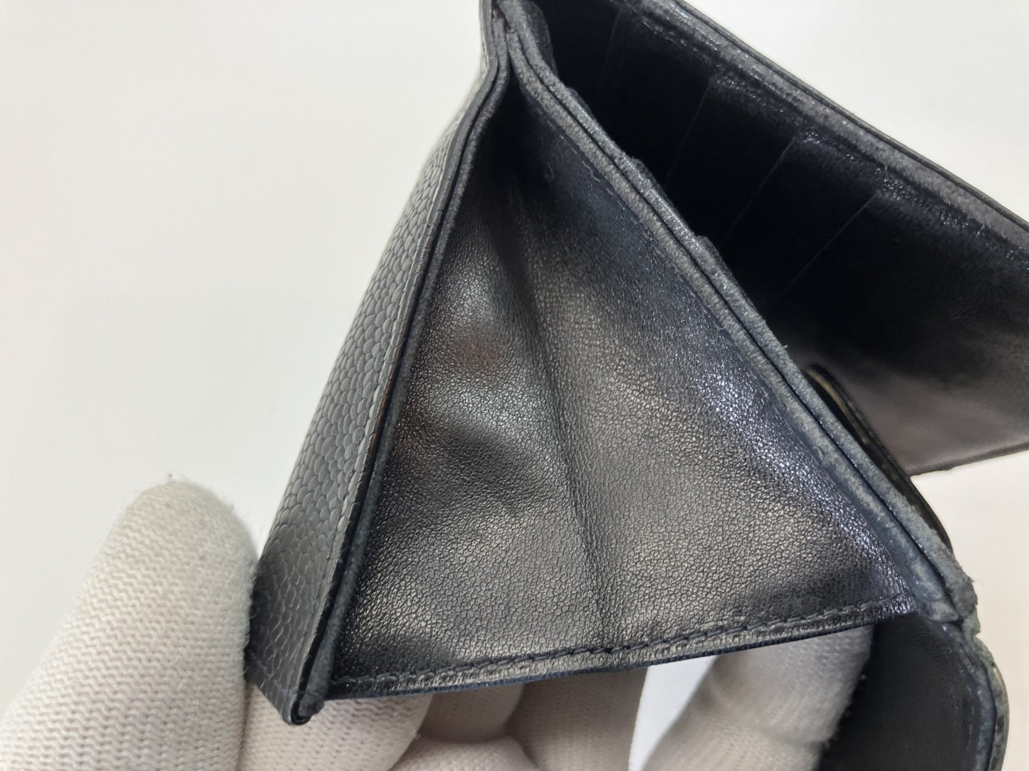 CHANEL Caviar Skin Wallet Compact Bifold Wallet Black No Seal