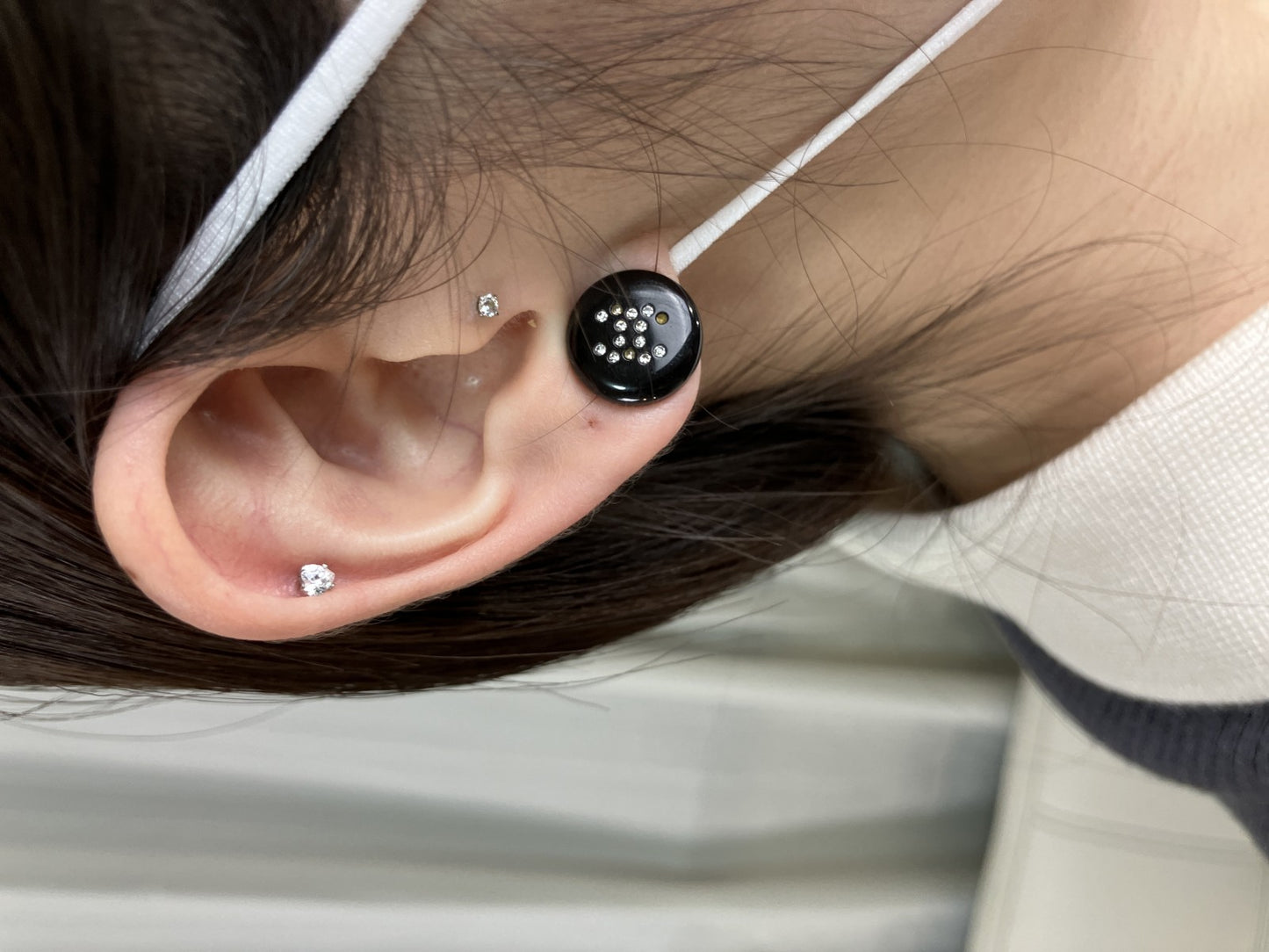 CHANEL 00A Black Crystal Stud Earrings Round Vintage Made in France