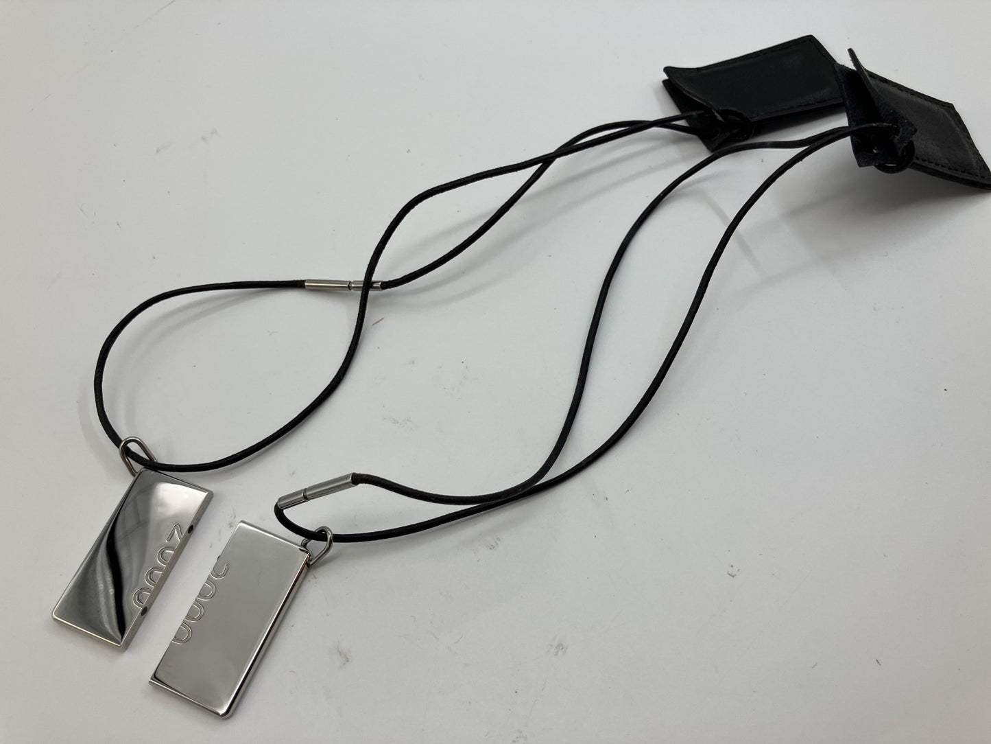 HERMES Symbol Pair Necklace 2000 Silver-Tone Metal Top 4×2cm Black Leather Cord with Box