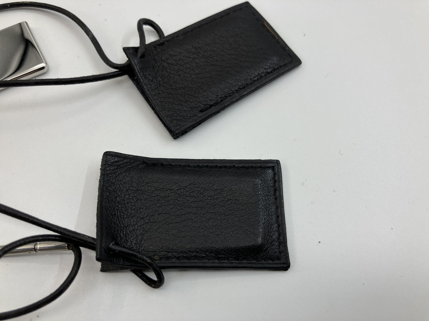 HERMES Symbol Pair Necklace 2000 Silver-Tone Metal Top 4×2cm Black Leather Cord with Box