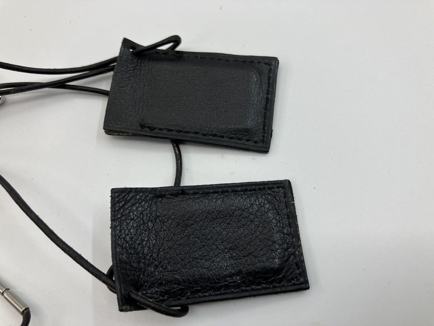 HERMES Symbol Pair Necklace 2000 Silver-Tone Metal Top 4×2cm Black Leather Cord with Box