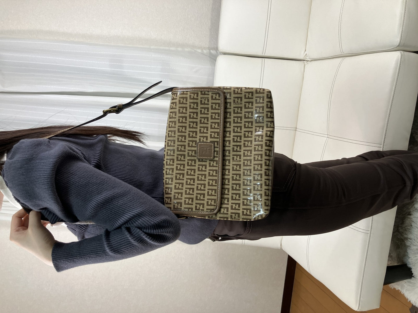 FENDI Zucca Shoulder Bag FF Logo Brown PVC Leather Vintage Crossbody