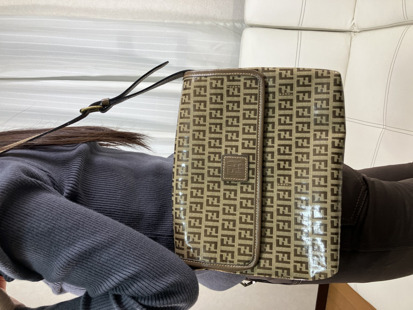 FENDI Zucca Shoulder Bag FF Logo Brown PVC Leather Vintage Crossbody