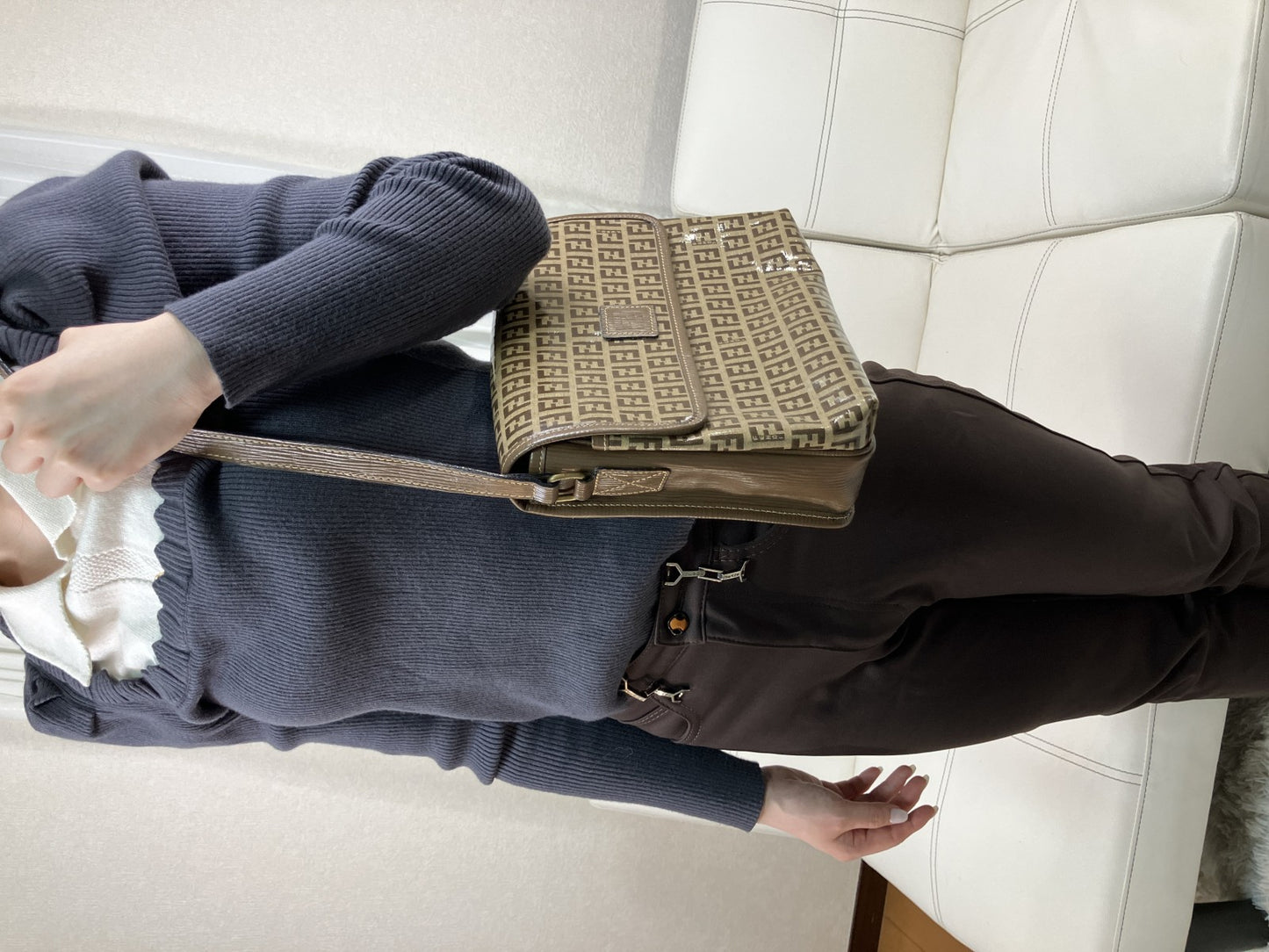 FENDI Zucca Shoulder Bag FF Logo Brown PVC Leather Vintage Crossbody