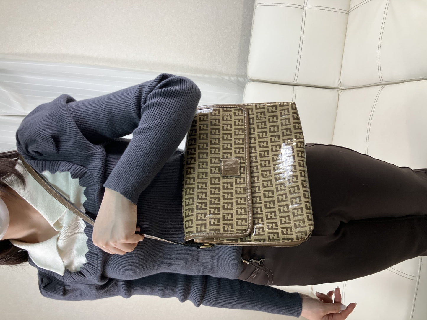 FENDI Zucca Shoulder Bag FF Logo Brown PVC Leather Vintage Crossbody