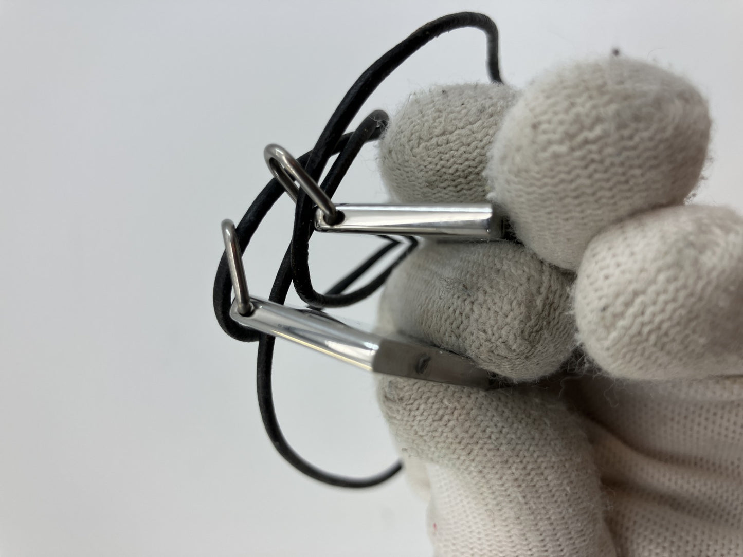 HERMES Symbol Pair Necklace 2000 Silver-Tone Metal Top 4×2cm Black Leather Cord with Box